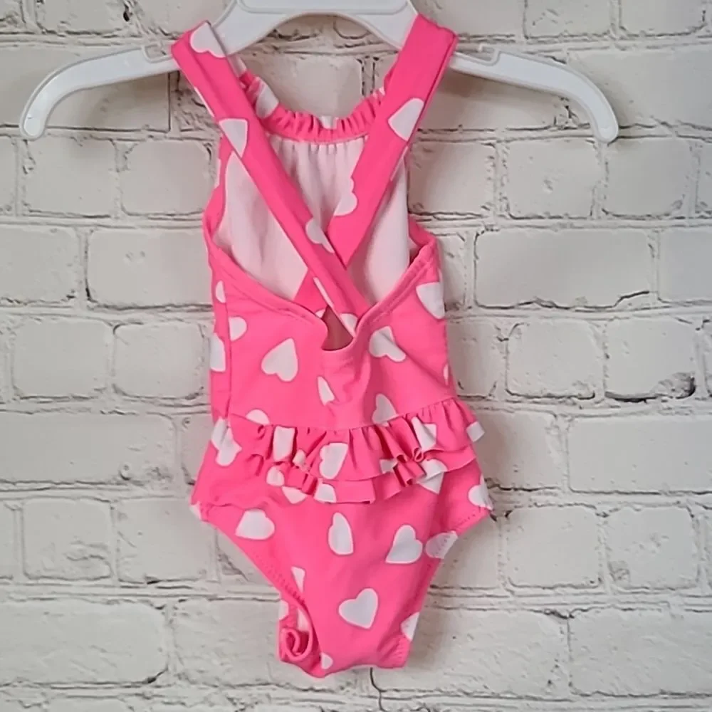 Carter's Baby Girl 3M Pink Neon Heart One-Piece Swimsuit Snap Bottom Infant Swim